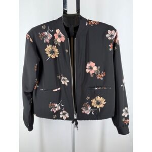 Who‎ What Wear Floral Bomber Jacket Black Pink Yellow Full Zip S